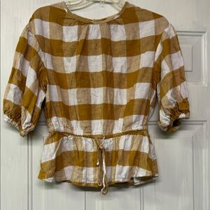 Who What Wear Plaid Peplum Blouse - Brown and White